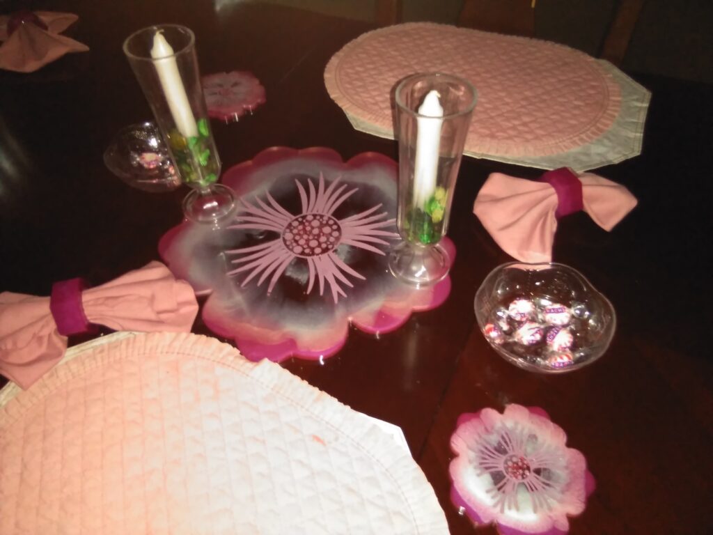 Pink platter and cup holders